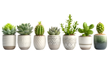 succulents types of small mini plant in modern ceramic nordic vase pot as furniture cutout. Generative AI