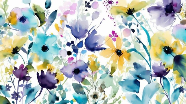 AI generated illustration of A watercolor painting of colorful hand-painted flowers