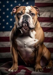 AI generated illustration of an American Flag behind a bulldog