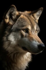 Fototapeta premium AI generated illustration of A close-up shot of a gray wolf against a dark background