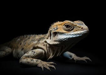 Obraz premium Solitary desert lizard isolated on a black background. AI-generated.