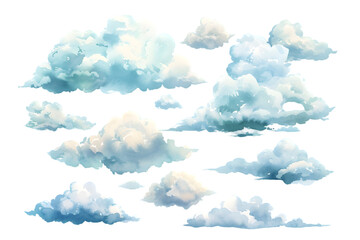 Watercolor clouds collection isolated on transparent background