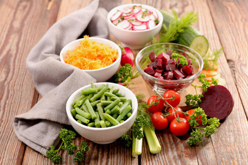 assorted of vegetable salad in bowl- diet, health food, nutrition concept