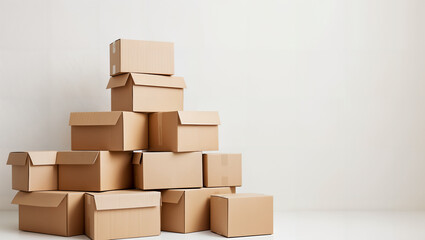 Stacked cardboard boxes with room for individual customizations against a bright background