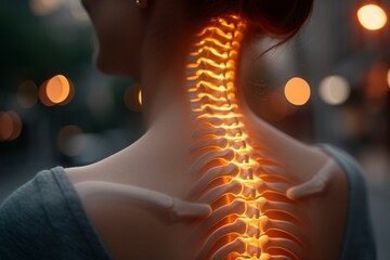 A Glowing Illustration of a Woman's Spinal Column Highlighting the Importance of Spine Care, Generative AI