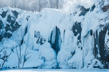 A beautiful shot of a forest landscape covered in frost and ice