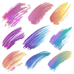 Fototapeta na wymiar Set of 3d paint brush stroke, iridescent color isolated on transparent background.