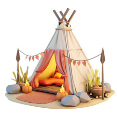 3d illustration of cute camping isolated on transparent background