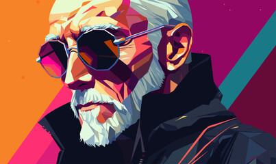 cyberpunk style old man vector flat isolated vector style illustration - obrazy, fototapety, plakaty
