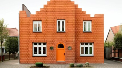 Naklejka premium AI generated illustration of a red brick building with a unique roof design