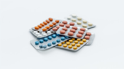 Assorted Pharmaceutical Pills and Capsules on a Vibrant White Background. Healthcare and Medicine Concept