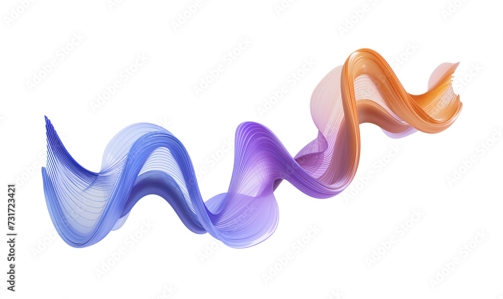 Poster abstract 3d rendering colorful wave shapes, isolated on transparent background