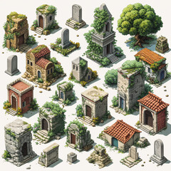 Fototapeta premium monestary with graveyard Games Assets Building and Environment Sprite Sheet