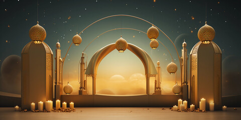 podium background in Ramadan holiday minimalism style . oriental arabic design