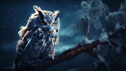 owl snow - obrazy, fototapety, plakaty