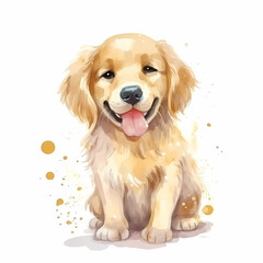 AI generated illustration of an adorable Cube Golden Retriever in watercolor on a white background