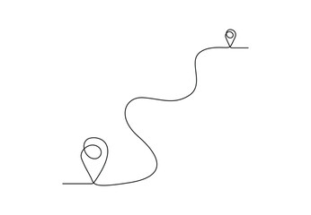 Continuous single line drawing of location markers icon. Pin between two points in one line style vector illustration. Premium vector 