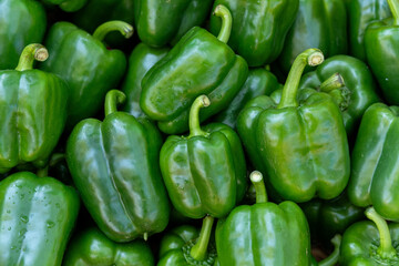 Top of view of green Bell Peppers