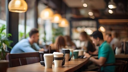 Blurred Bustle of a Busy Coffee Shop
