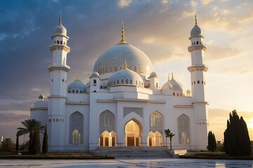 Fototapeta na wymiar Mosque Grand Domes and Towers AI-Generated