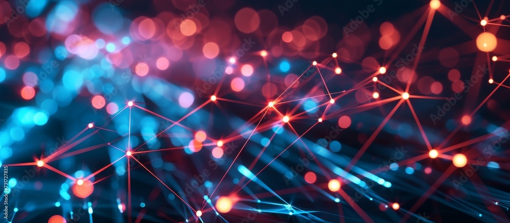 Poster abstract network of lines and dots in vibrant colors