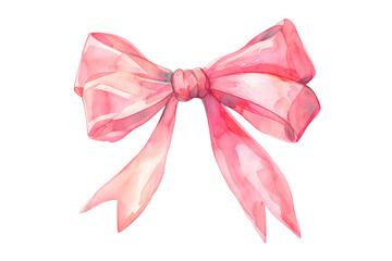 Pink bow watercolor illustration  isolated on transparent background