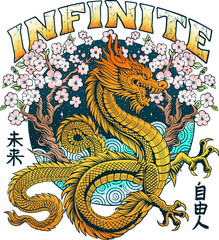 Dragon illustration, Traditional T-shirt Print.
