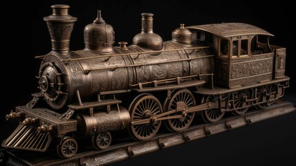 Fototapeta na wymiar AI generated illustration of an antique steam locomotive on vintage wooden railroad tracks