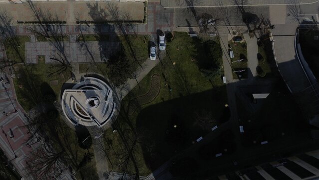 Aerial view of the central part of the Brcko District on a sunny day in Bosnia and Herzegovina