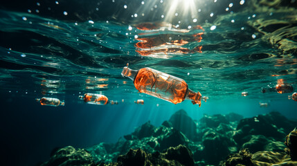 trash plastic bottle in ocean