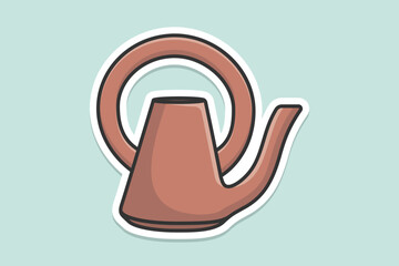 Round Shape Tea Kettle sticker design vector illustration. Kitchen interior object icon concept. Kitchen Kettle with closed lid sticker design with shadow.
