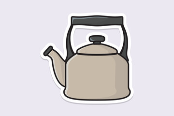 Clay Tea Kettle sticker design vector illustration. Kitchen interior object icon concept. Kitchen Teapot with closed lid sticker design with shadow.
