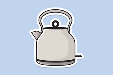 Beautiful White Tea Kettle sticker design vector illustration. Kitchen interior object icon concept. Morning Tea Teapot with closed lid sticker design with shadow.
