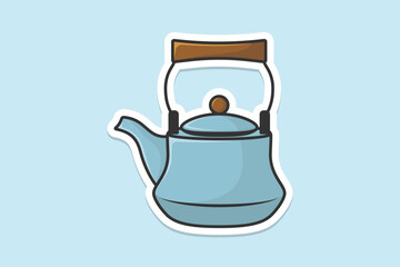 House Unique Tea Kettle sticker design vector illustration. Kitchen interior object icon concept. Kitchen Teapot with closed lid sticker design with shadow. Clay teakettle vector design icon.
