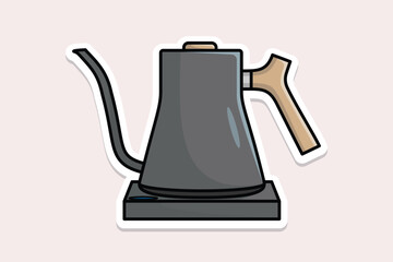 Beautiful Grey Tea Kettle sticker design vector illustration. Kitchen interior object icon concept. Morning Tea Teapot with closed lid sticker design on blue background.
