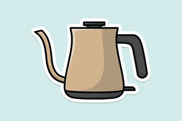 Unique Style Kettle sticker design vector illustration. Kitchen interior object icon concept. Kitchen Teapot with closed lid sticker design with shadow. Restaurant kettle icon logo.
