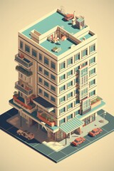 AI generated illustration of a modern apartment building model isolated on a neutral background