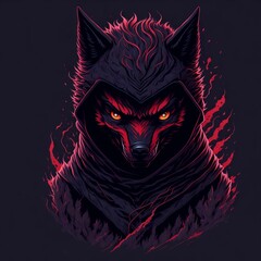 AI-generated illustration of a wolf with red and orange flames.