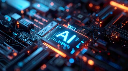 Fototapeta na wymiar AI Technology Circuit Board background. AI Tech Concept Illustration.