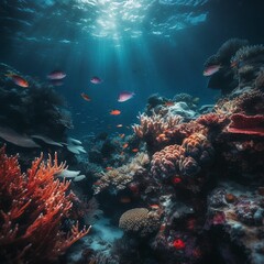 Naklejka na ściany i meble AI generated illustration of an aquatic scene with crystal clear water
