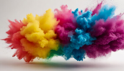 Fototapeta premium Holi Powder Burst: An explosive moment captured as colored powder erupts into the air during Holi festivities.