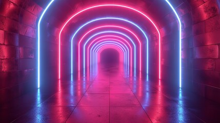 3d render. Futuristic corridor with neon lights. Abstract background.