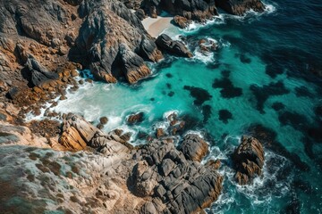 AI generated illustration of the shoreline of the blue ocean - aerial