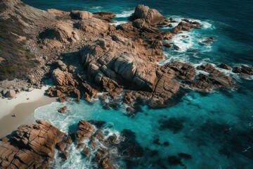 AI generated illustration of the shoreline of the blue ocean - aerial