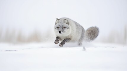 AI generated illustration of an agile red fox running through the snow-covered landscape