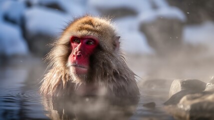 AI generated illustration of a monkey in a shallow body of water