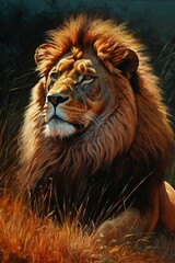 Fototapeta premium AI generated illustration of a lion against a grassy background