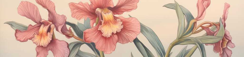 Pastel drawing of Orchid in the style of vintage pastel