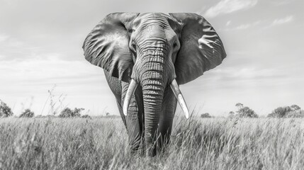 AI generated African elephant walking through a grassy plain