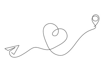 Pointing location with hearts at map continuous one line art with romantic symbol for February 14,direction gps navigation concept vector illustration. Pro vector